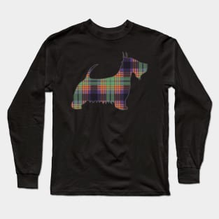 Purple, Green and Orange Tartan Scottish Terrier Dog Silhouette Long Sleeve T-Shirt